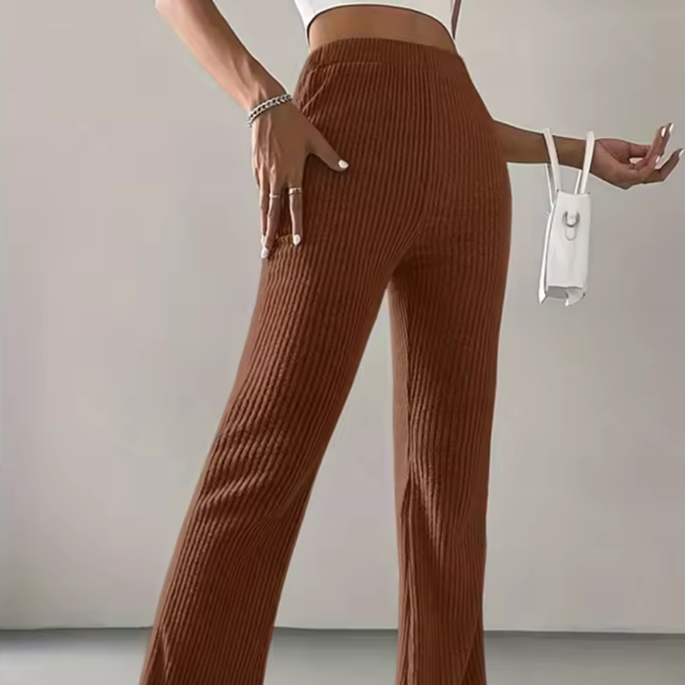 Ribbed High-Waist Flare Pants