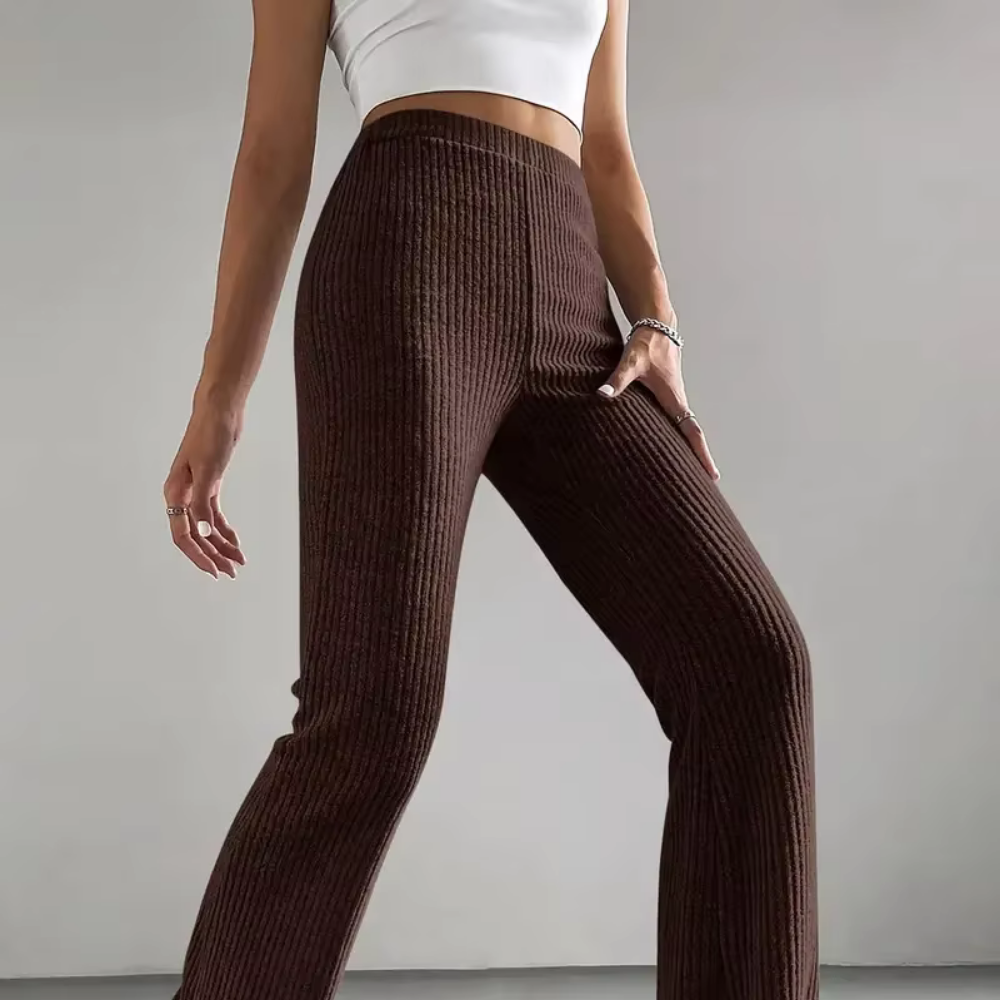 Ribbed High-Waist Flare Pants