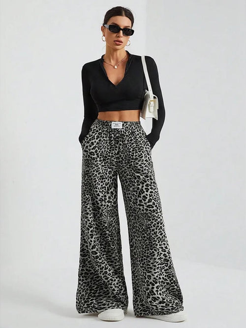 Leopard Print Wide-Leg Sweatpants