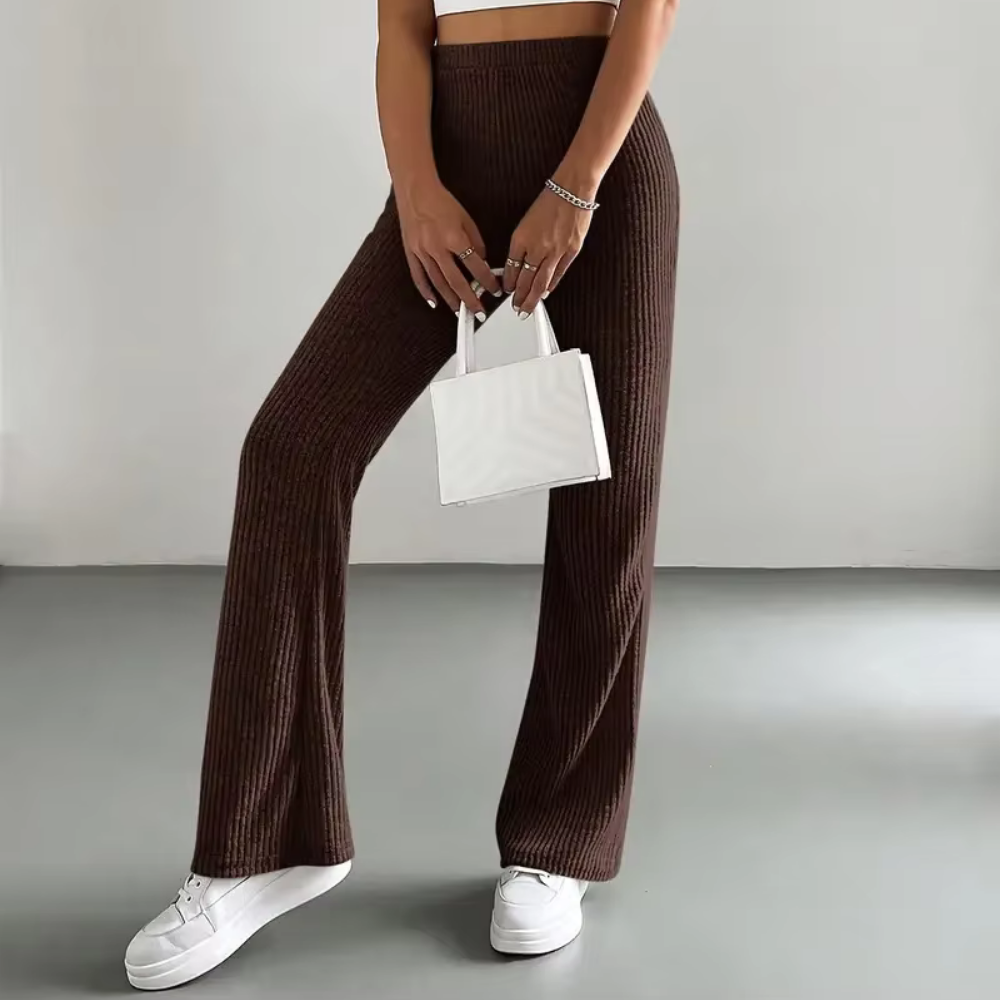 Ribbed High-Waist Flare Pants