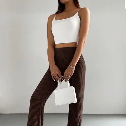 Ribbed High-Waist Flare Pants