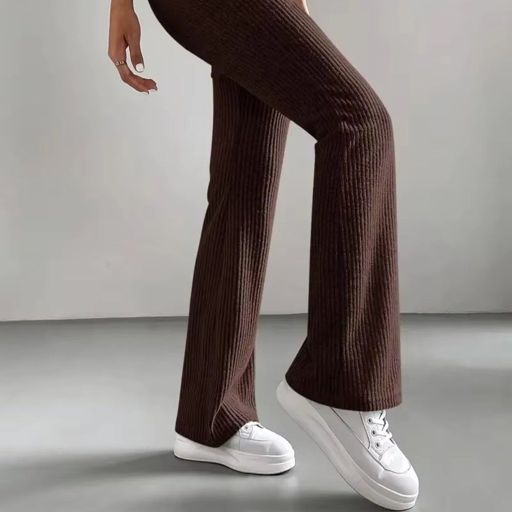 Ribbed High-Waist Flare Pants