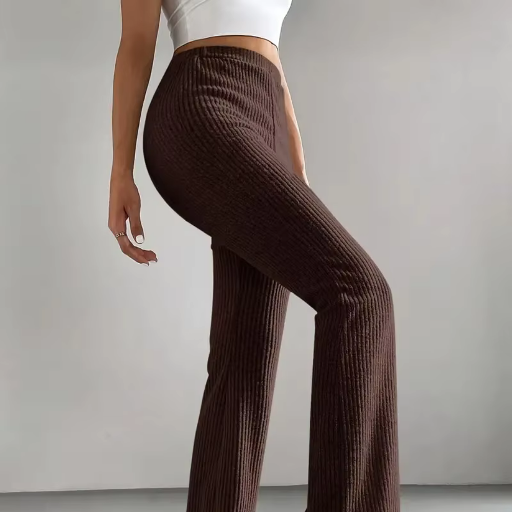 Ribbed High-Waist Flare Pants