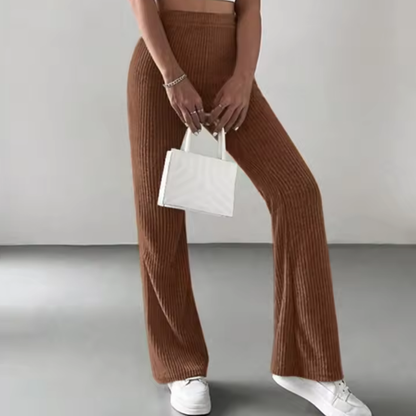 Ribbed High-Waist Flare Pants