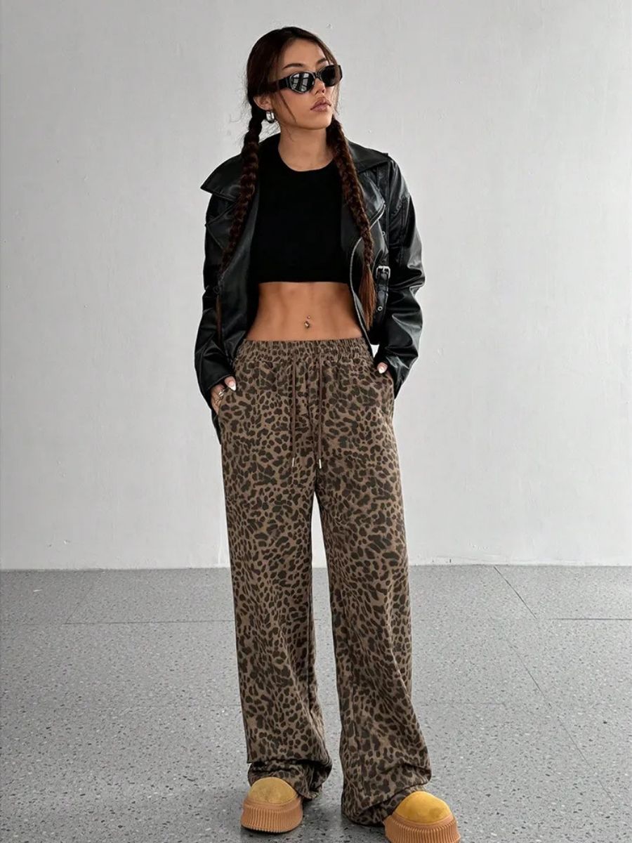 Leopard Print Wide-Leg Sweatpants