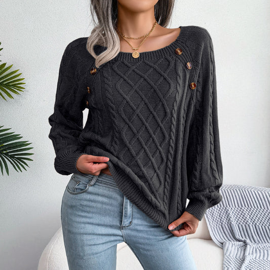 Buttoned Cable Knit Women's Sweater