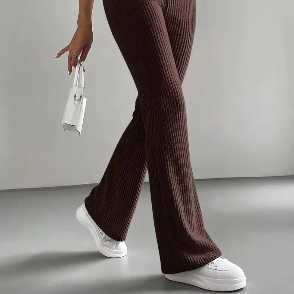 Ribbed High-Waist Flare Pants