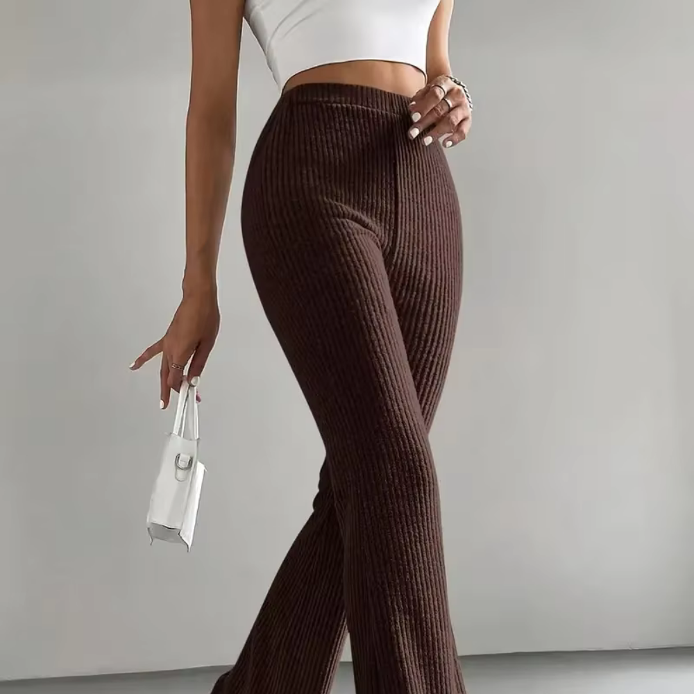 Ribbed High-Waist Flare Pants