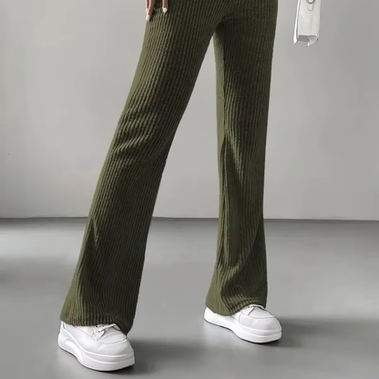 Ribbed High-Waist Flare Pants