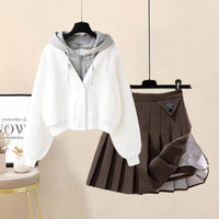 White Sweater Brown Skirt