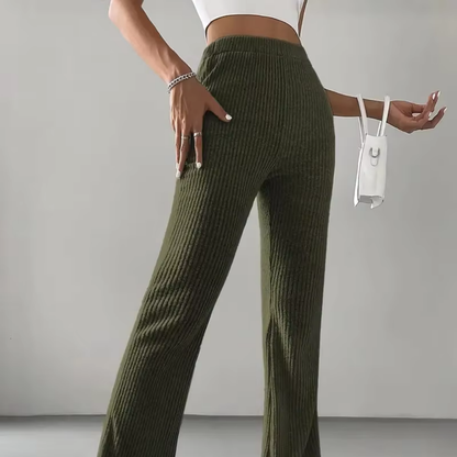 Ribbed High-Waist Flare Pants