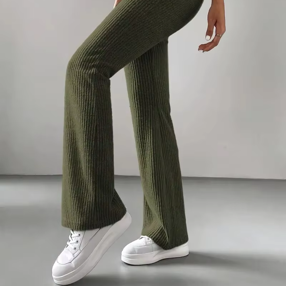 Ribbed High-Waist Flare Pants