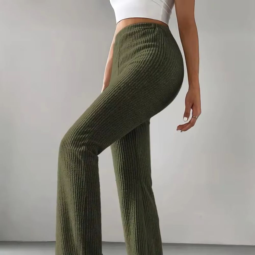 Ribbed High-Waist Flare Pants