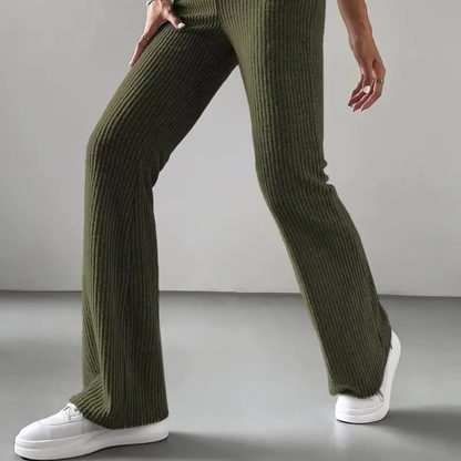 Ribbed High-Waist Flare Pants