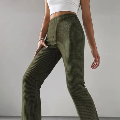 Ribbed High-Waist Flare Pants