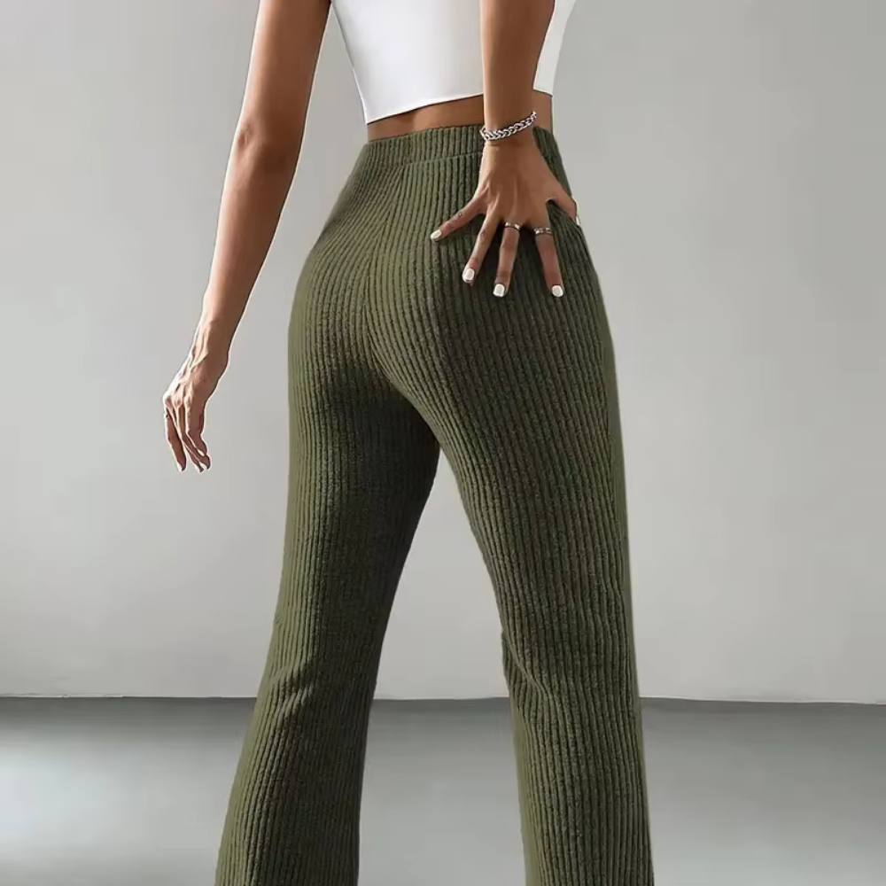 Ribbed High-Waist Flare Pants