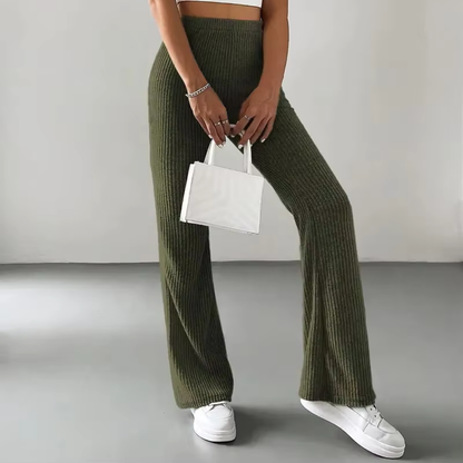 Ribbed High-Waist Flare Pants