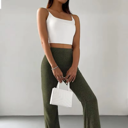 Ribbed High-Waist Flare Pants