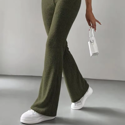 Ribbed High-Waist Flare Pants