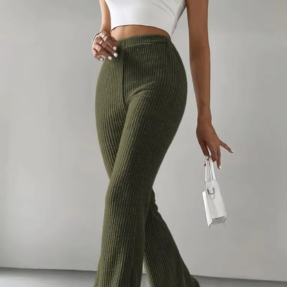 Ribbed High-Waist Flare Pants