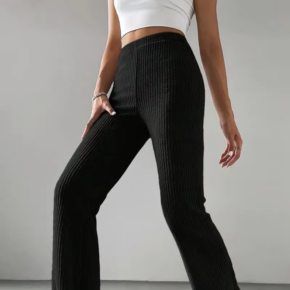 Ribbed High-Waist Flare Pants