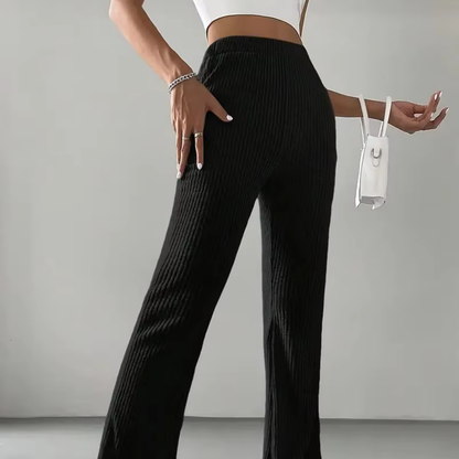 Ribbed High-Waist Flare Pants