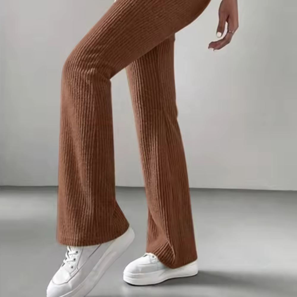 Ribbed High-Waist Flare Pants