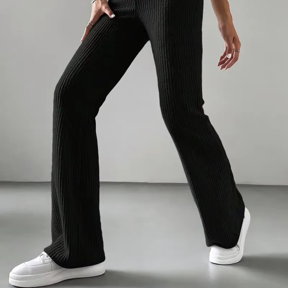 Ribbed High-Waist Flare Pants