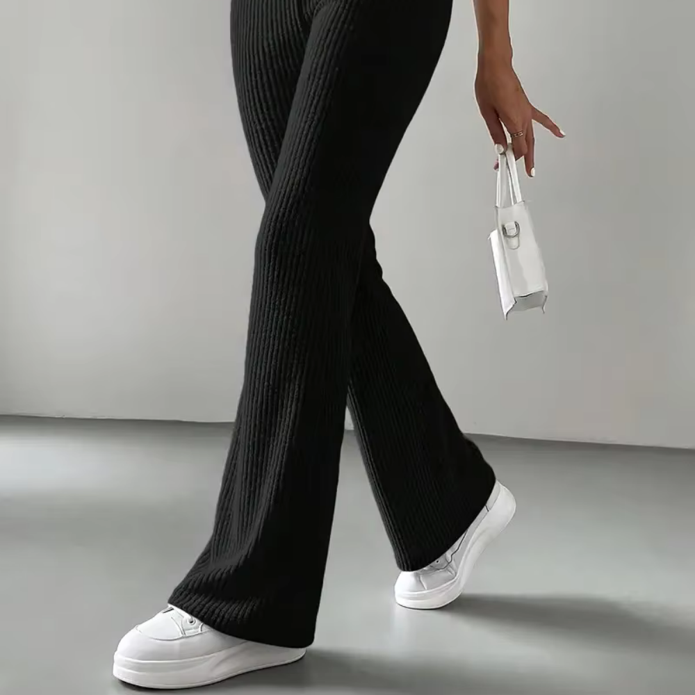 Ribbed High-Waist Flare Pants