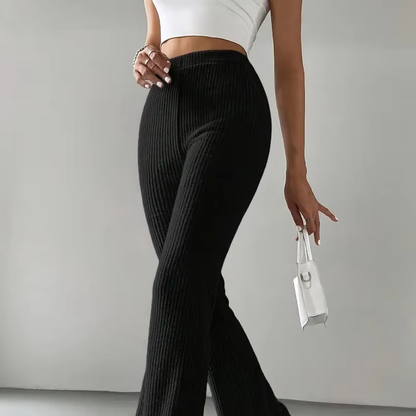 Ribbed High-Waist Flare Pants