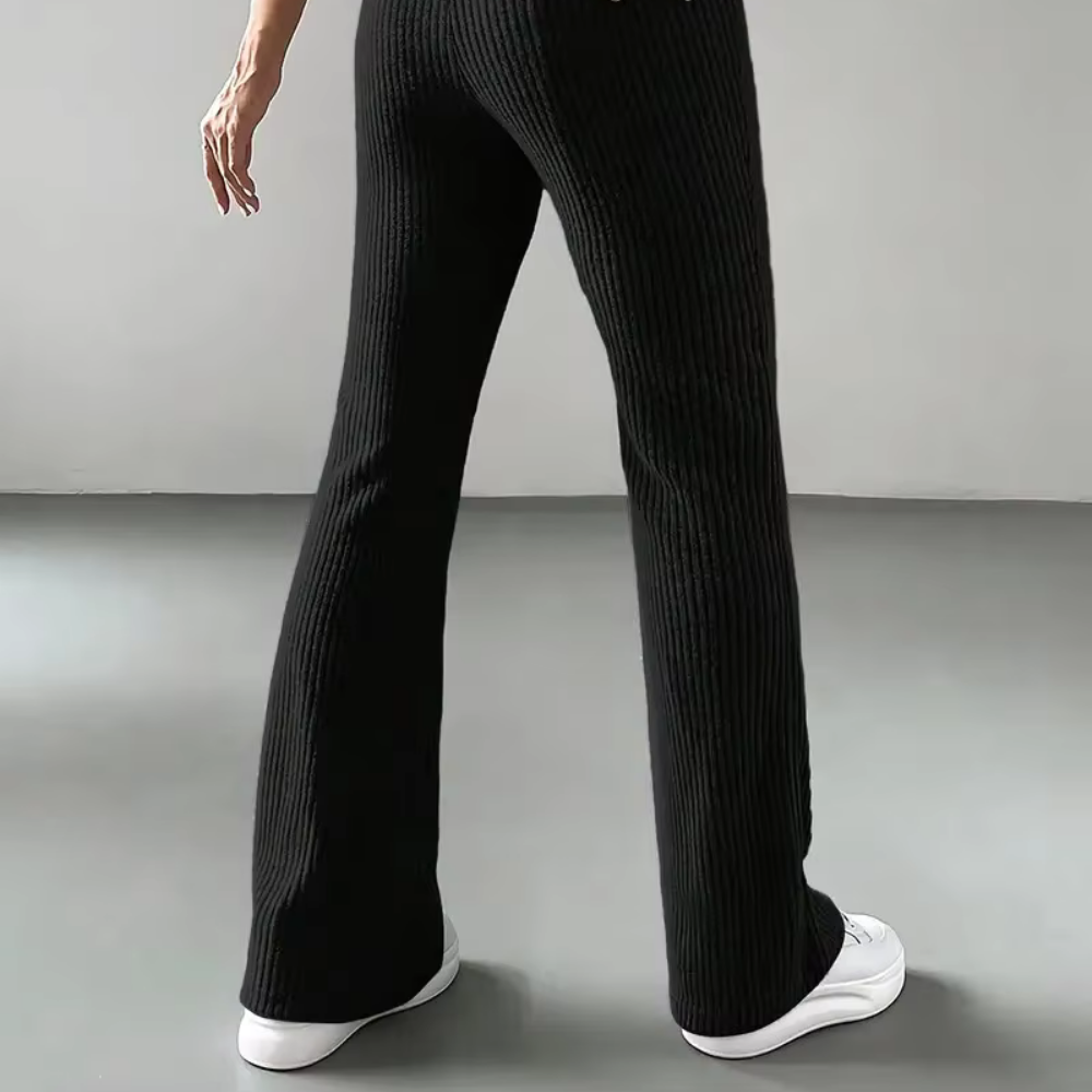 Ribbed High-Waist Flare Pants