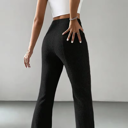 Ribbed High-Waist Flare Pants