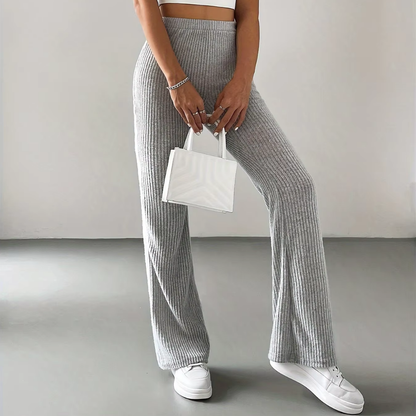 Ribbed High-Waist Flare Pants