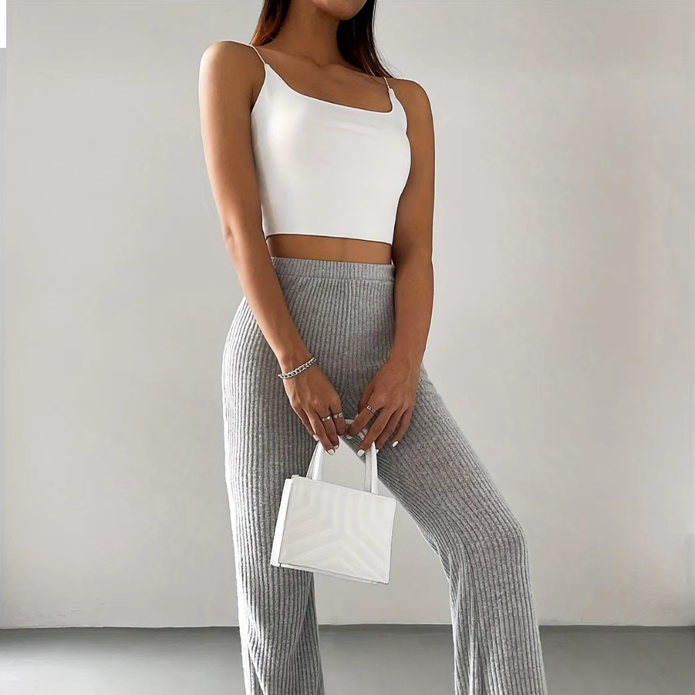 Ribbed High-Waist Flare Pants