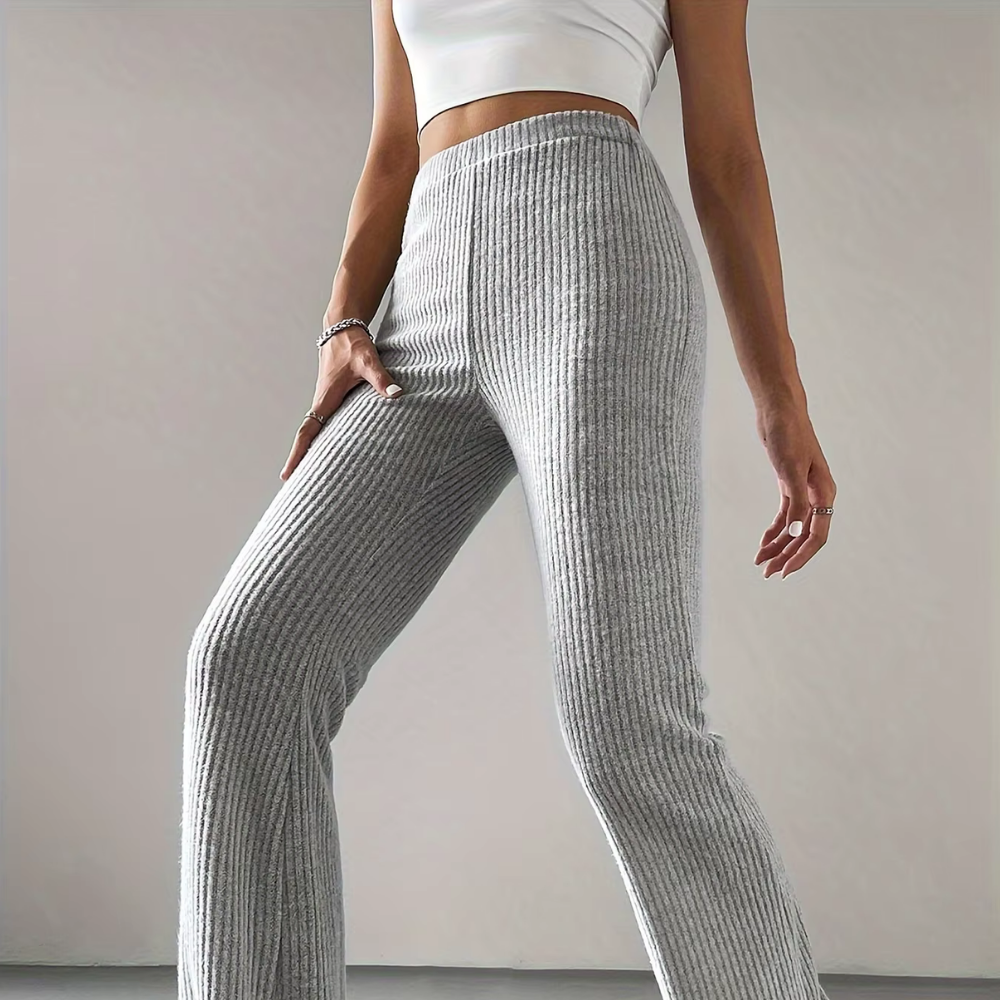 Ribbed High-Waist Flare Pants