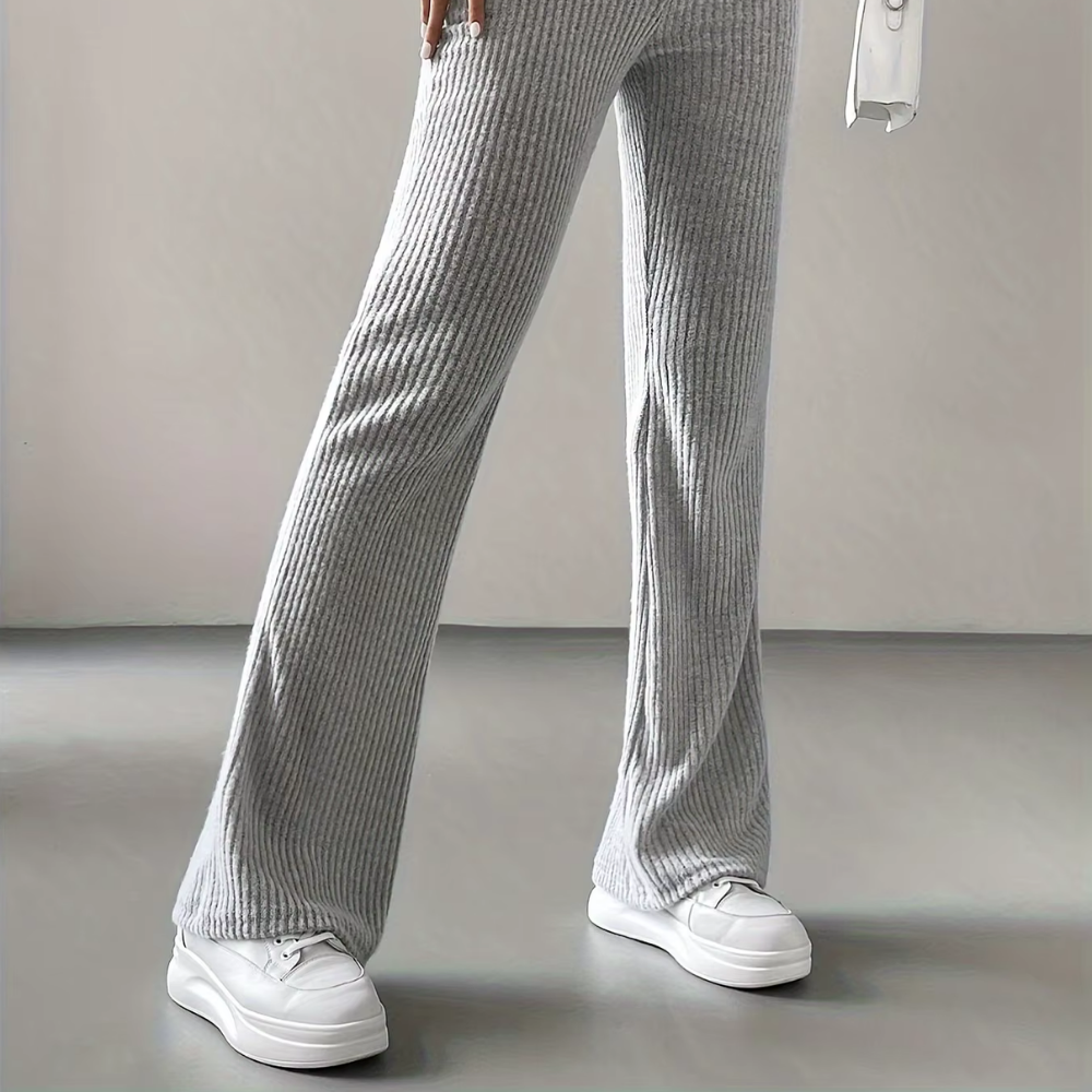 Ribbed High-Waist Flare Pants