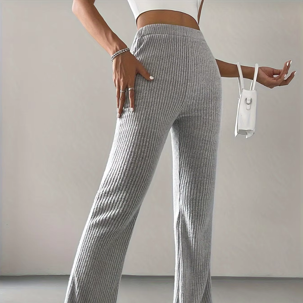 Ribbed High-Waist Flare Pants