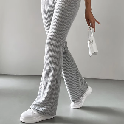 Ribbed High-Waist Flare Pants