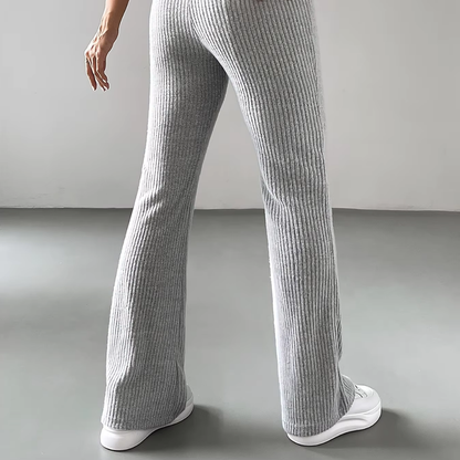 Ribbed High-Waist Flare Pants