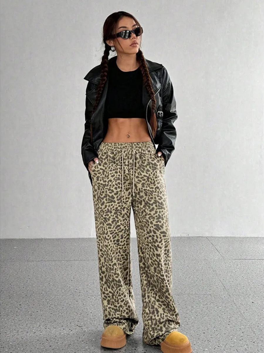 Leopard Print Wide-Leg Sweatpants