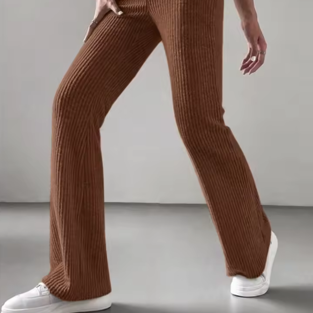 Ribbed High-Waist Flare Pants