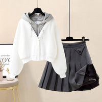 White Sweater Gray Skirt