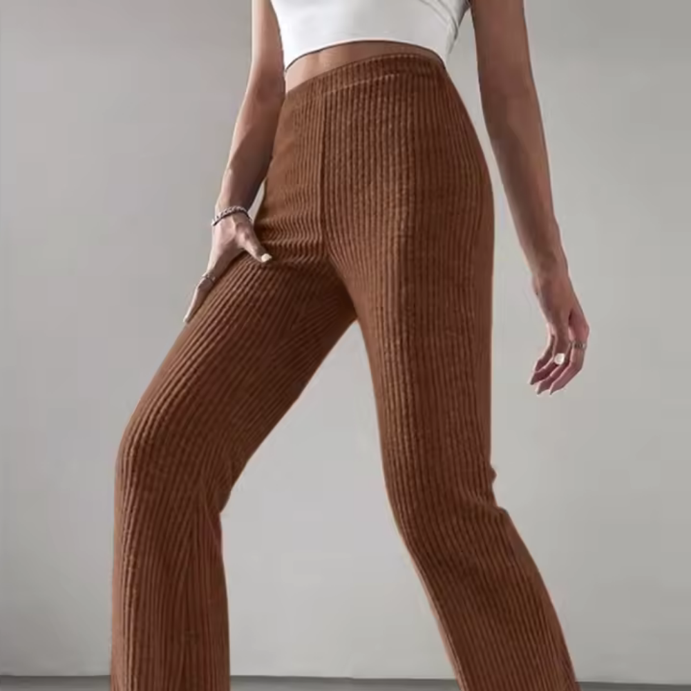 Ribbed High-Waist Flare Pants