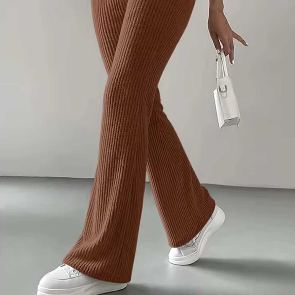 Ribbed High-Waist Flare Pants