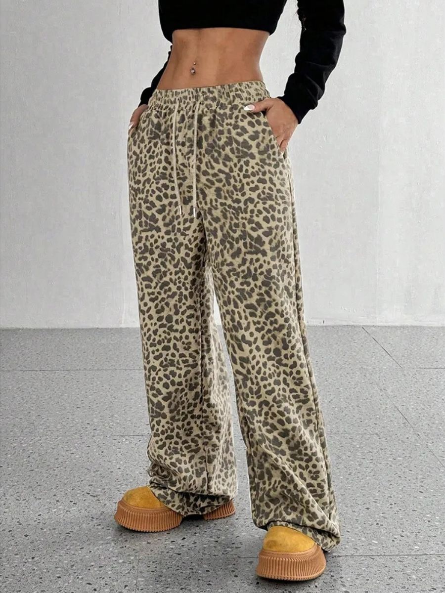 Leopard Print Wide-Leg Sweatpants