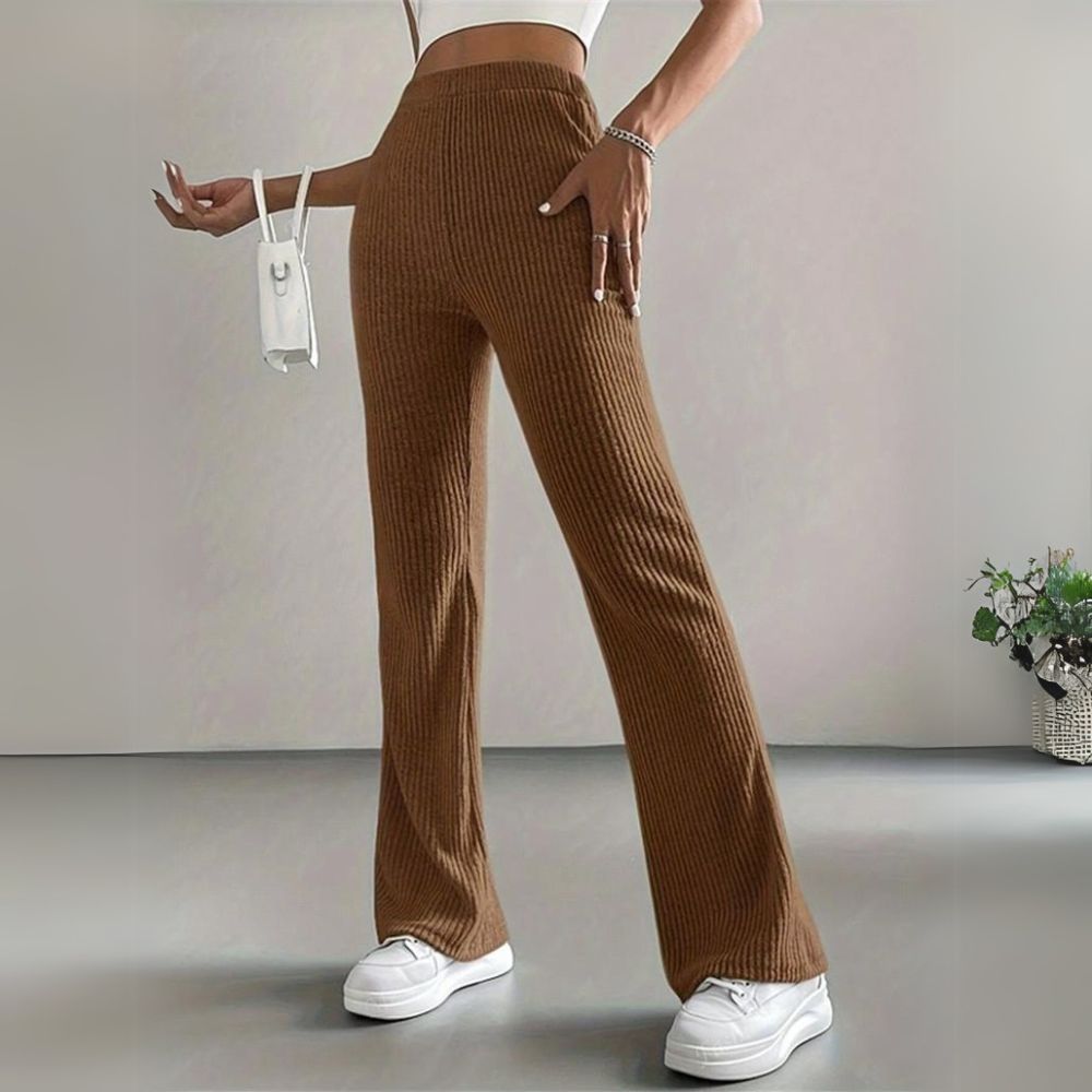 Ribbed High-Waist Flare Pants