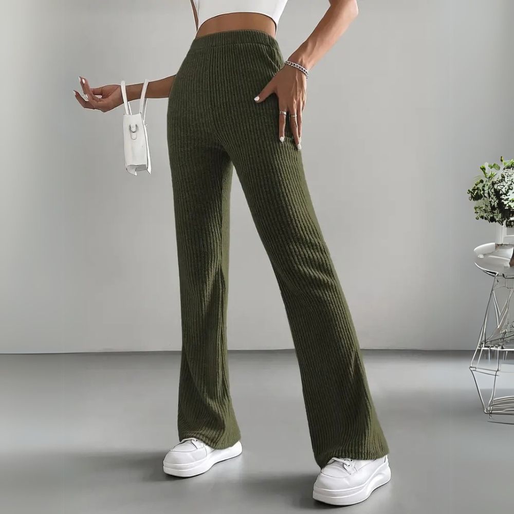 Ribbed High-Waist Flare Pants