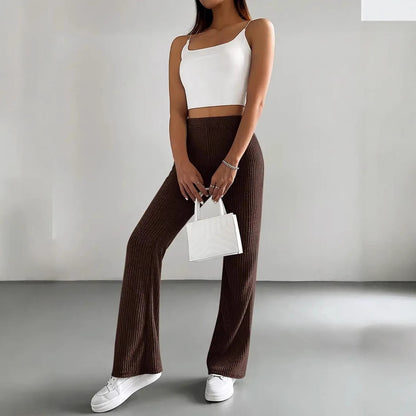 Ribbed High-Waist Flare Pants