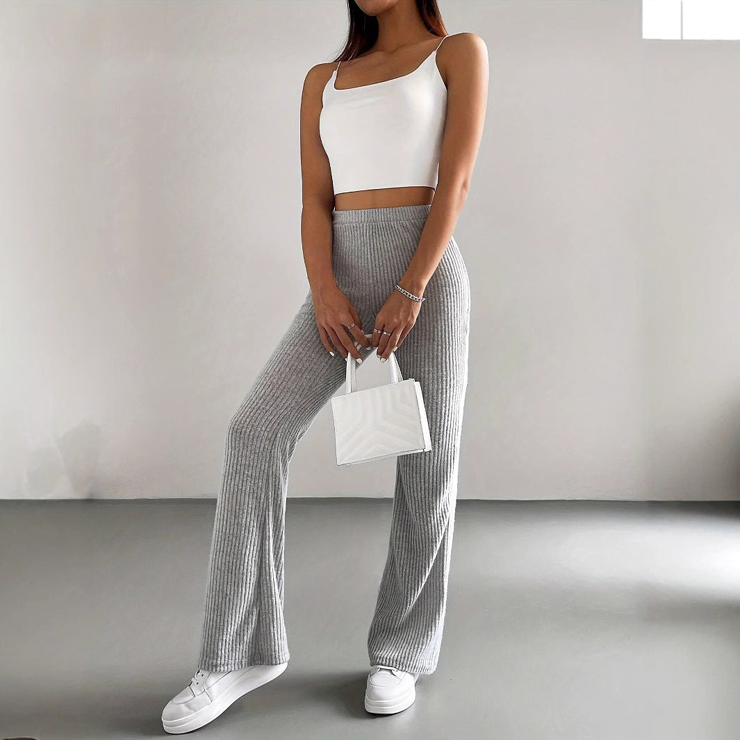 Ribbed High-Waist Flare Pants