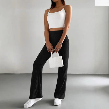 Ribbed High-Waist Flare Pants